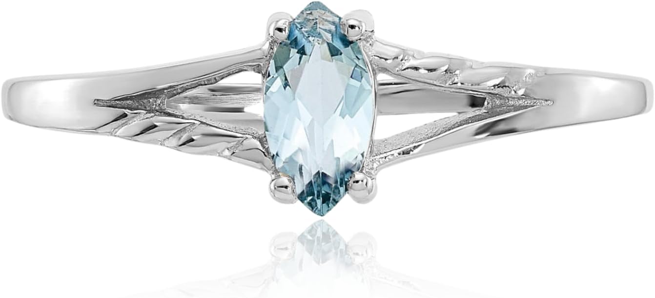 IceCarats 10K Solid White Gold 0.20 carat Blue Aquamarine Twisted Solitaire Ring Marquise Cut, Natural, Prong Set