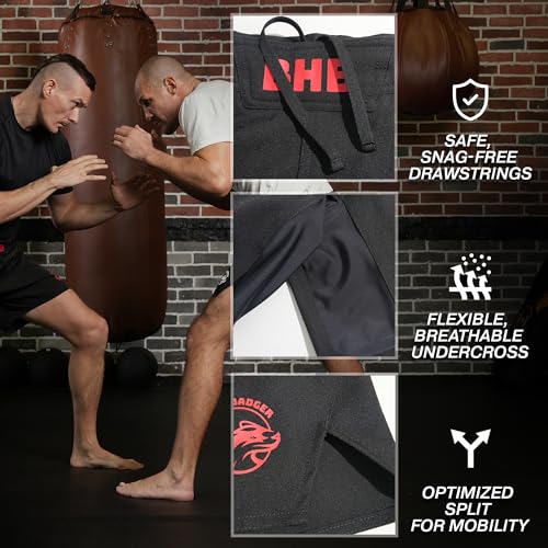 Boxing Honey Badger Shorts de luta 2 em 1 BJJ MMA forro de compressão embutido: garra, jiu jitsu bra