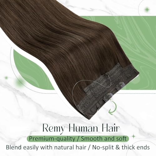 Extensiones con hilo invisible de pelo natural marrón oscuro de 20 pulgadas y 100g 2