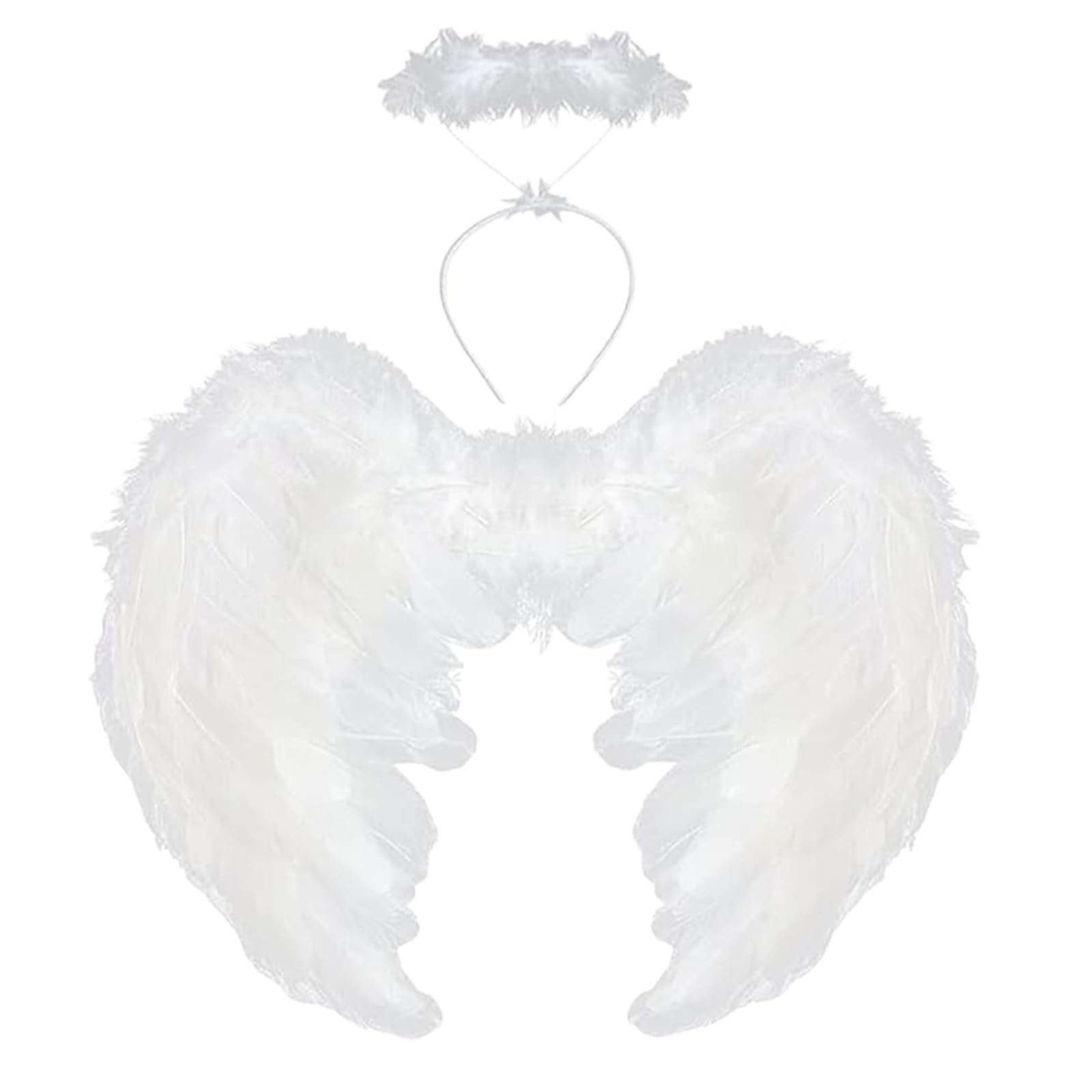 White Angel Wings and Halo, Angel Halloween Costume，Fallen Angel Wings Costume for Adult and Kid