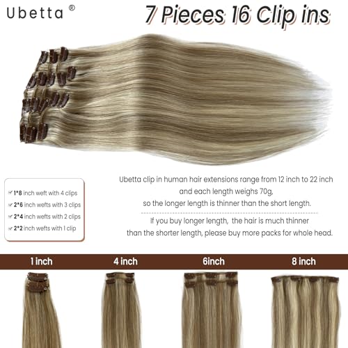 Image of Clip in Hair Extensions Human Hair Ash Blonde Balayage Blonde Highlights Hair Extension Real Human Hair Clip ins 14 Inch 7pcs 70G Double Weft Hair Extensions Human Hair Clip in Extensions for Women