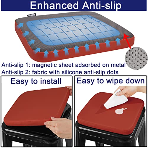 Buyue Enhanced Anti-Slip Magnetic Bar Stool Cushion 1 Piece, Luxury Pu Leather Waterproof Small Seat Cushion For Café Bistro Stackable Metal Stool (Square, Red, 1) #TOP4