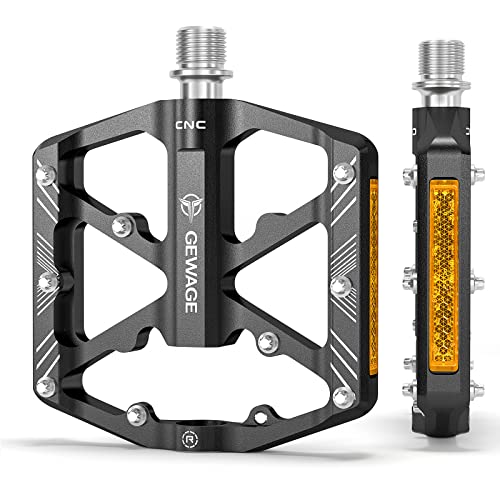 Bike Pedals 9/16 Inch - Bicycle Pedals with Reflectors - 3 Sealed Bearings MTB Pedals Wide Platform Pedals for Mountain Bike, BMX, Road Bike Pedals (Black) by GEWAGE - Used condition - US$25.35