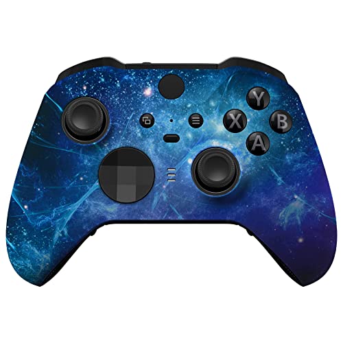 eXtremeRate Blue Nebula Replacement Faceplate Cover for Xbox One Elite Controller Series 2 (Model 1797), Soft Touch Front Housing Shell Case &amp; Accent Rings for Xbox Elite Series 2 Core Controller