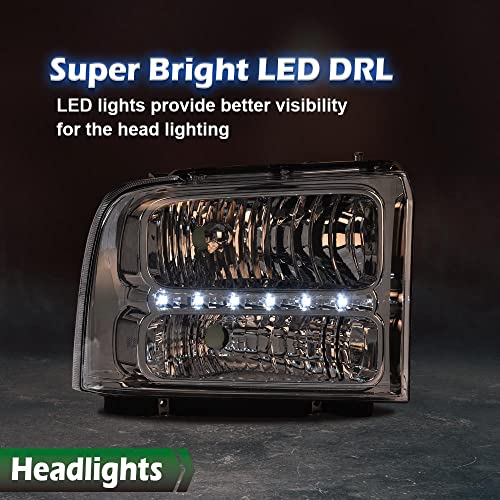 Image of GRAND ORANGE LED DRL Headlights Assembly, Compatible with 2005 2006 2007 Ford F250 F350 F450 F550 Super Duty bumper Headlamp, Amber Corner Headlight(Clear lens Chrome Housing Clear Reflector)