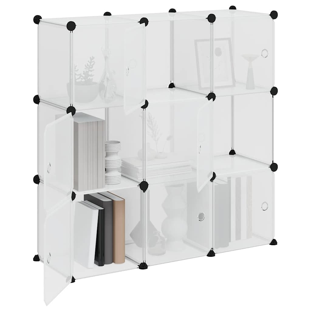 Organizador de cubos de almacenamiento con 9 cubos de polipropileno transparentes apilables, para ahorrar espacio, sistema de soporte estable para dormitorio, pasillo, oficina