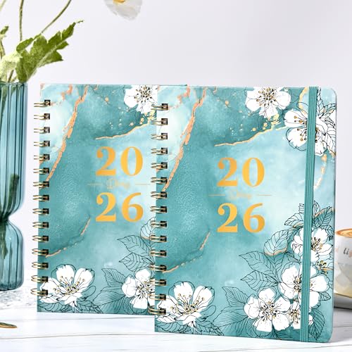 Diary 2026 - A5 Diary 2026 Week to View, Jan.26 - Dec.26, with Elegant Cover and Twin-wrie Binding - Green Marble and Cherry Blossom - Image 6