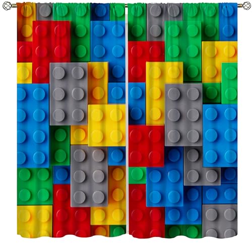 ShiTingYu Kids Boys Curtains for Bedroom, Building Blocks Toys Window