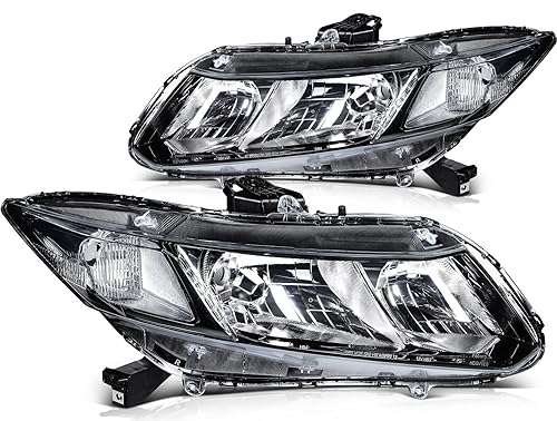 KILOAUTO Headlights Assembly Pair Fit For 2012-2015 For Honda Civic Clear Lens Black Housing Clear Reflector Replace 33150TR0A01 33400TR0A01