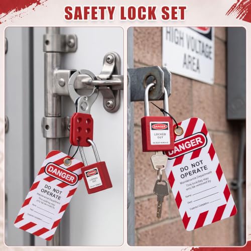 Image of Hicarer 50 Pcs Lockout Tagout Kit with Safety Padlocks, Hasps, Tags & Ties