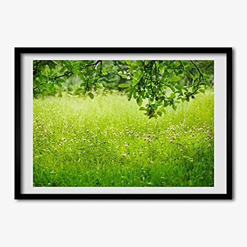 Tableau Affiche Prairie Verte Tulup avec cadre en bois MDF 70x50 cm pour décoration moderne