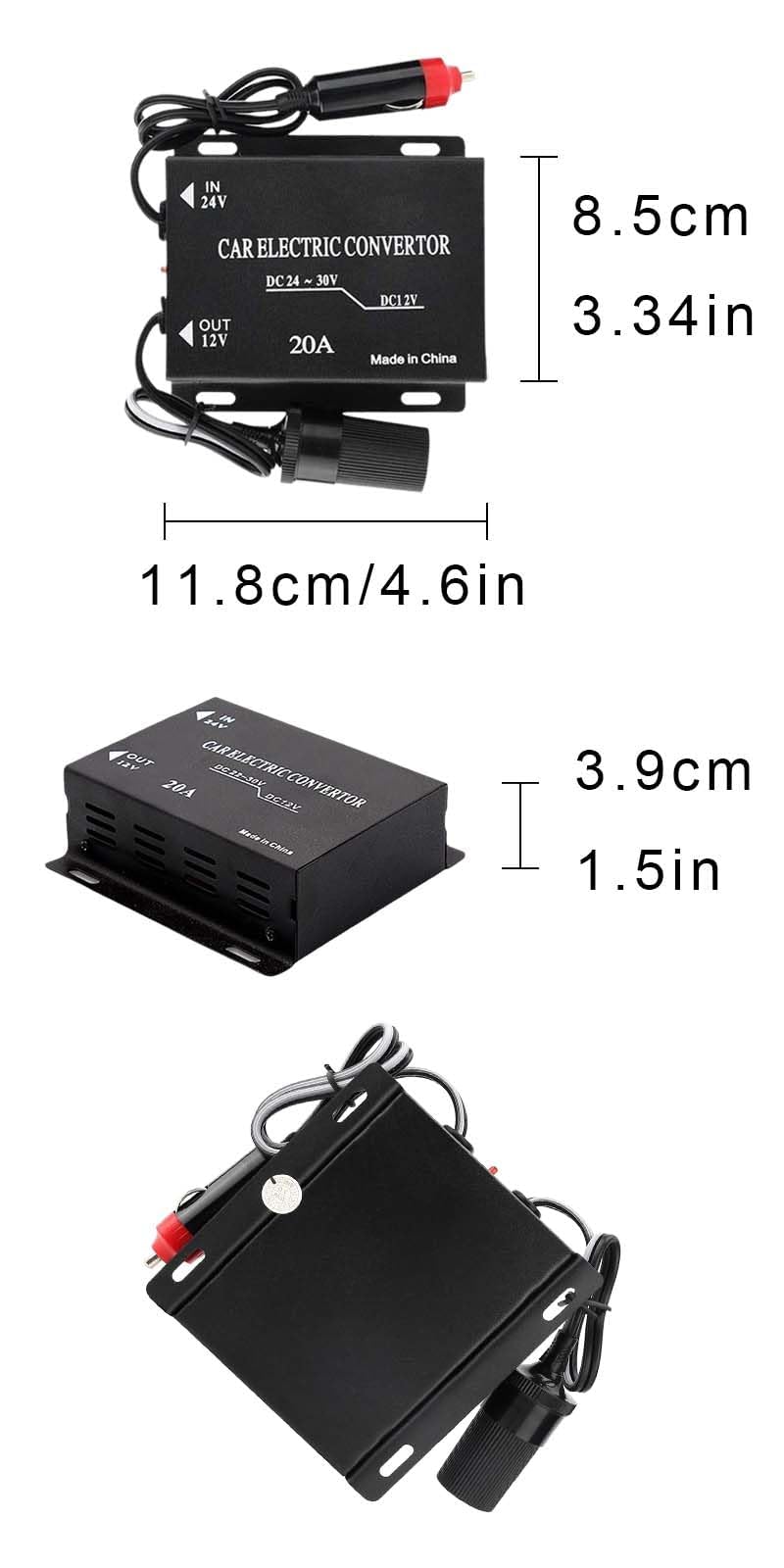 20A, Convertisseur de Tension 24V vers 12V, Convertisseur de Puissance, Transformateur 24 V vers 12 V, Adaptateur 24V vers 12V, Convertisseur d'alimentation pour Voiture, avec Prise Allume-Cigare