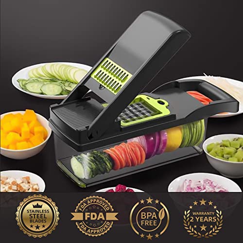 Vegetable Chopper Cutter Slicer Multifunctional 13-in-1 Food Veggie Onion Potato Fruit Chopper Cutter Dicer with Container, 8 Interchangable Blades, Hand Protector, Drain Strainer, Cleaning Brush - Image 7