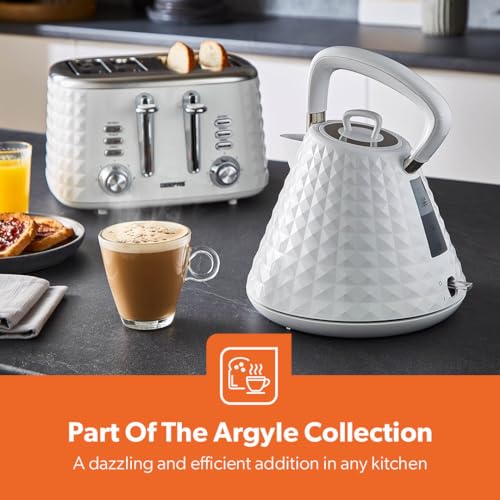 GEEPAS 1.5L Cordless Electric Kettle | Traditional Pyramid Kettle with 360° Rotational Base Strix Control Auto Shut Off & Boil Dry Sensor | Space Saving LED Indicator | 3000W Argyle White (Renewed) - Image 8