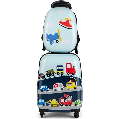 Maxmass 2PCS Kids Luggage Set, Hard Shell Children Trolley Case with 4 Universal Wheels, Girls Boys Suitcase and Backpack Set for Travel (12"+16") Cover