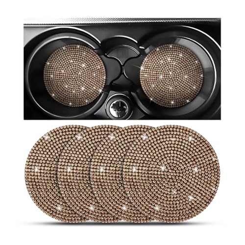 Image of Osilly Bling Car Cup Holder Coaster, Crystal Rhinestone Anti-Slip Insert Coasters, Universal 2.75 Inch Fashion Automotive Cup Mat, Car Interior Accessories Decor Gifts for Women (Golden, 4PCS)