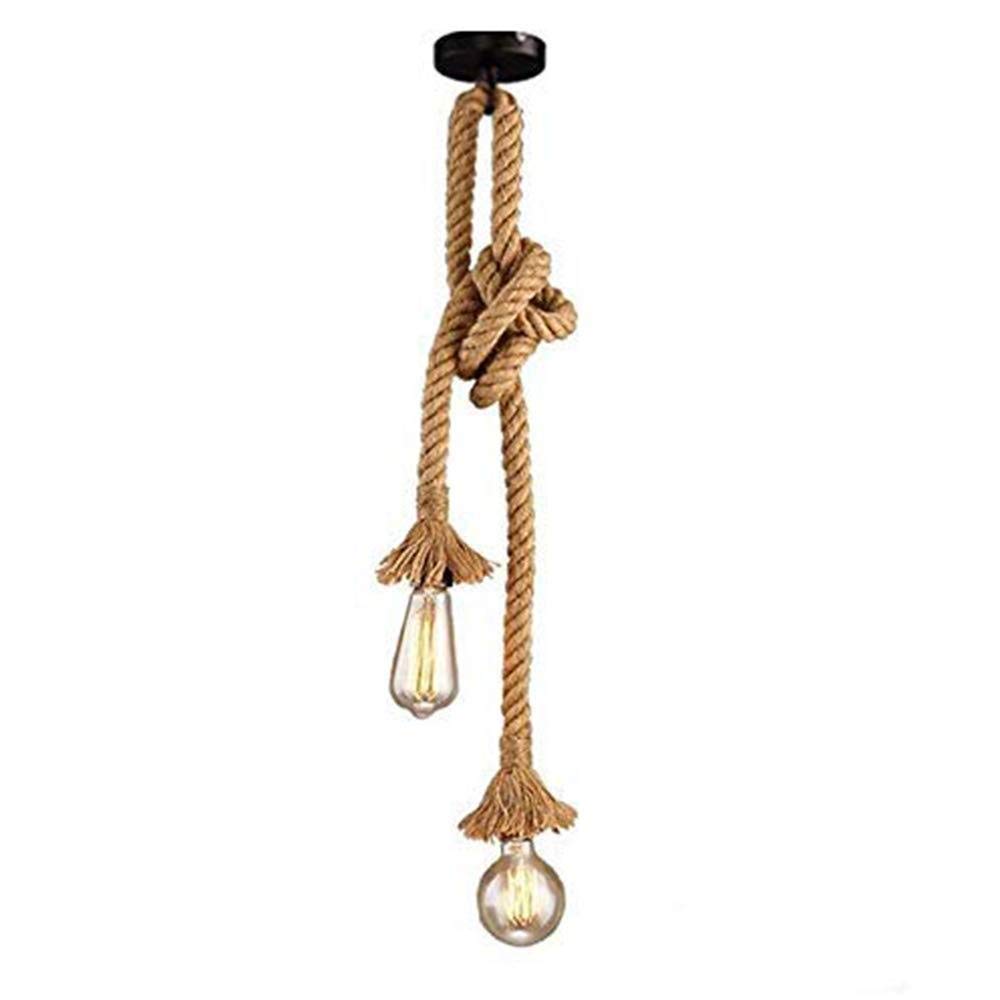 FZQSXAZU Pendant Lamps Hemp Rope Light Vintage Industrial Chandelier Country Retro Style E27 Base Hanging Lamp For Bar Restaurant Dining Room Double Head+No Bulb-3m