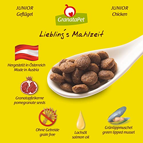 GranataPet Liebling's Mahlzeit Geflügel Junior, 1,8 kg, Trockenfutter für Hunde, Hundefutter ohne Getreide & ohne Zuckerzusätze, Alleinfuttermittel