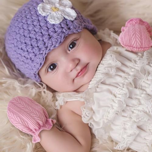 Image of AQOKKA Newborn Receiving Blanket with Bow Hat Mittens Wooden Card Set Wheat-Pattern Newborns Toddler Baby Boy Girl Nursery Swaddle Wrap