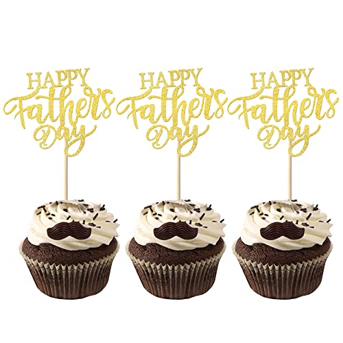 Rsstarxi 24 Pack Happy Father's Day Cupcake Toppers Gold Glitter Love Daddy Best Father Super Dad Cupcake Picks For Happy Father's Day Birthday Party Cake Decorations Supplies #TOP26