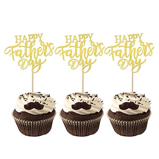 Rsstarxi 24 Pack Happy Father's Day Cupcake Toppers Gold Glitter Love Daddy Best Father Super Dad Cupcake Picks for Happy Father's Day Birthday Party Cake Decorations Supplies