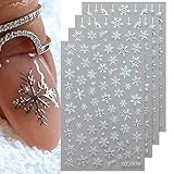 Muorruo 4 Stück Weihnachts-Schneeflocken-Nagelkunst-Aufkleber, Winter-Schneeflocken-Nagelaufkleber mit Kristall-Schneeflocken-Weihnachtsnägel-Design, Diamant-Weihnachts-Nagelaufkleber