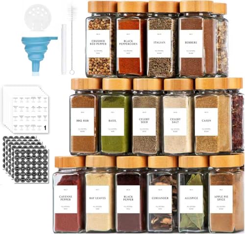 Gnafihz Spice Jars with Label 36Pcs,Seasoning Containers,4oz Glass Spice Jars with Bamboo Lids,Spices Container Set,Kitchen Seasoning Organizer for Spice Rack (4oz 36pcs)