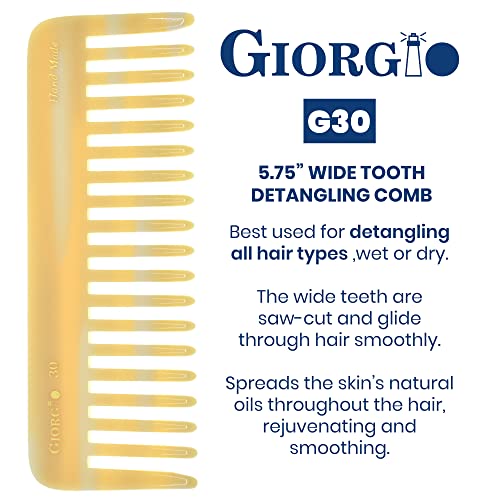 Giorgio G30 Large 5.75 Inch Hair Detangling Comb, Wide Teeth For Thick Curly Wavy Hair. Long Hair Detangler Comb For Wet And Dry. Handmade Of Cellulose, Saw-Cut, Hand Polished, Ivory #TOP1