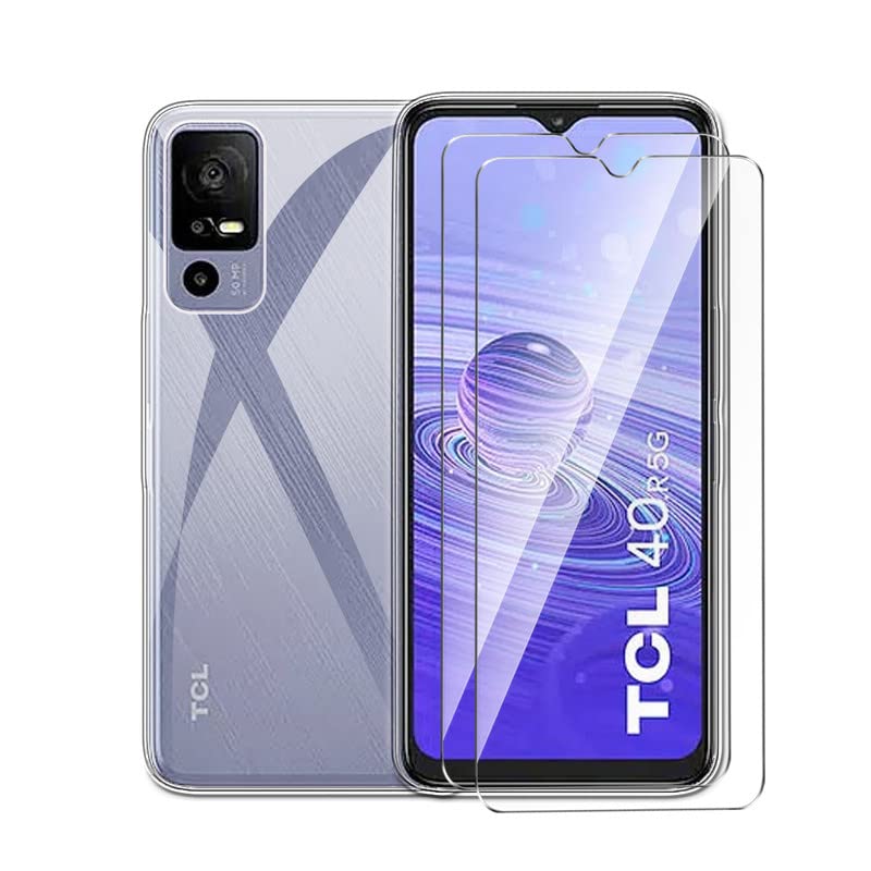 LYZXMY Funda para TCL 40R (6.6') Transparente Carcasa +2X Protector de Pantalla de Vidrio Templado,Carcasa Suave de Silicona TPU, Protector de Pantalla de Vidrio Templado