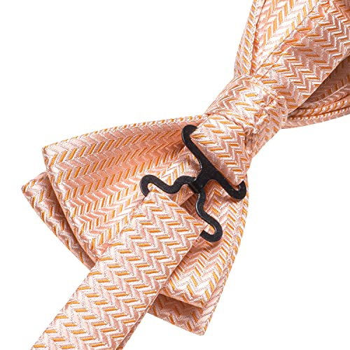 Image of Hi-Tie Coral Orange Bow Ties for Men Party Formal Jacquard Pre-Tied Bowtie with Pocket Square Cufflinks Set, Coral Orange B