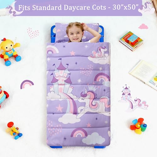 Image of Toddler Nap Mat for Preschool 50''x30'' Sleeping Mat with Removable Pillow and Minky Blanket for Kids Ages 3-7 Roll Up Soft Sleeping Bag for Boys Girls Kindergarten Daycare Sleepover