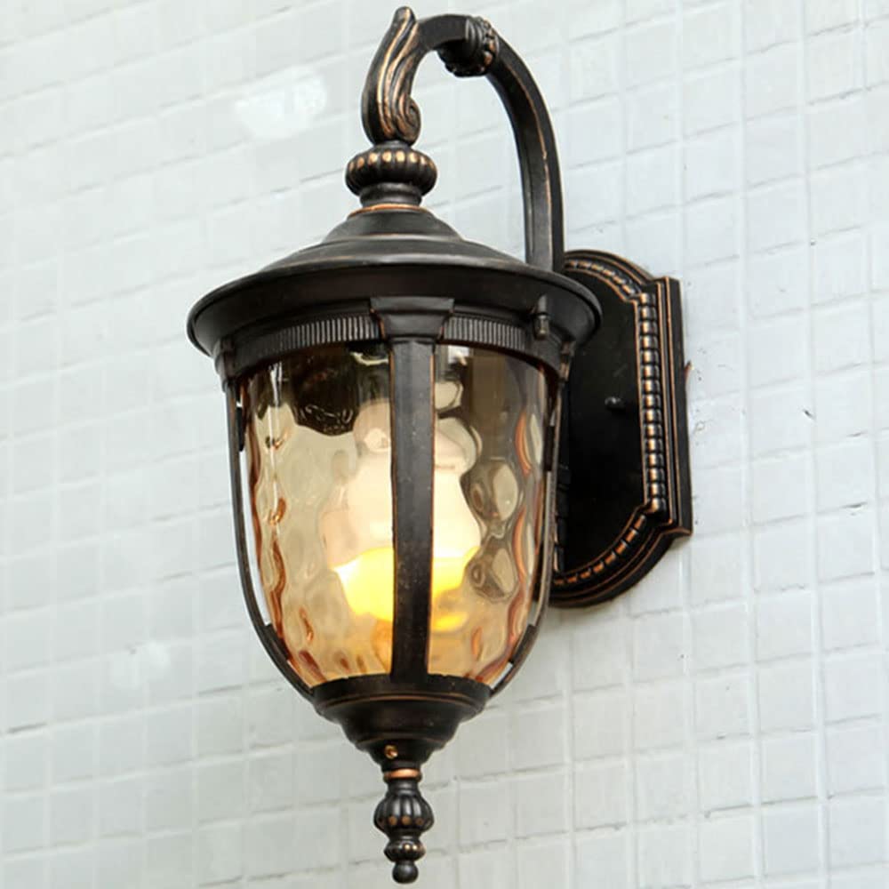 OZBMA Retro European Style Wall Lamp Black Metal Exterior Sconce Light Fixture, Garden Waterproof Industrial Lantern Porch&Patio with Clear Glass Shade (size_name 50cm/19.7in)