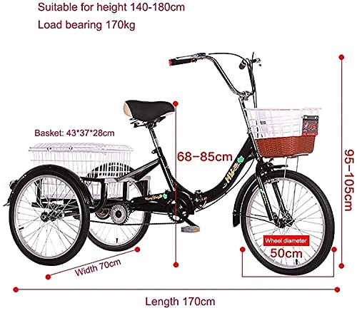 Triciclo para adultos plegable, triciclo de 3 ruedas con canasto trasero, 1 velocidad, rueda de 20 pulgadas, para hombres y mujeres, ideal para compras y paseos miniatura 3