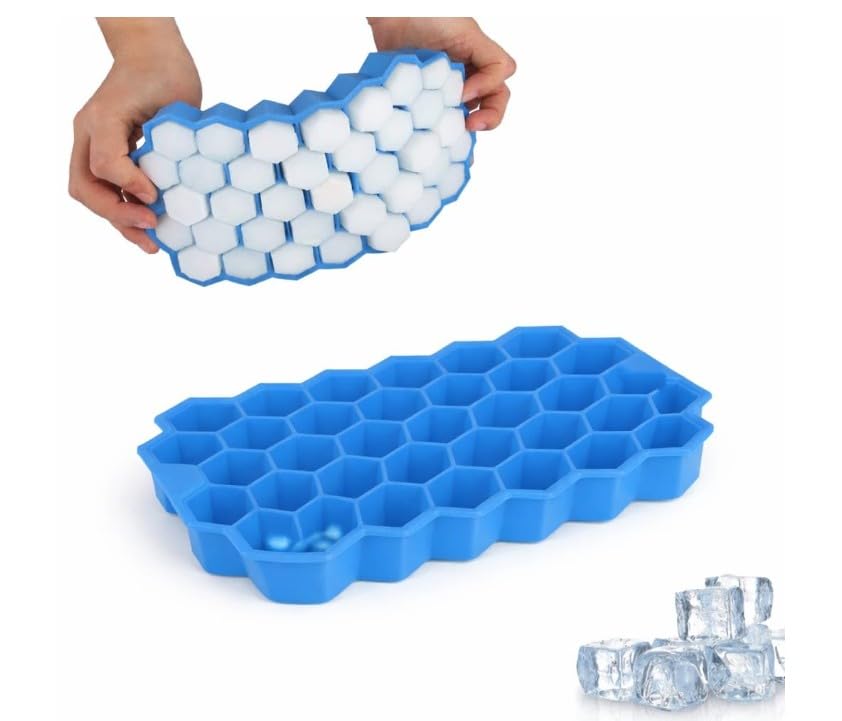 Image of Silicone Ice Cube Tray with Honeycomb Shape, 37 Cavities, Flexible and Reusable, Blue