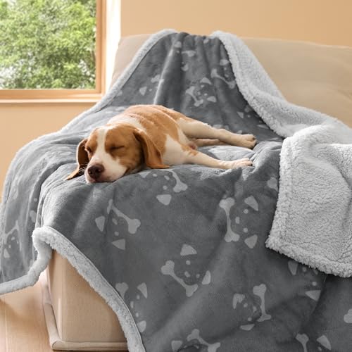BEDSURE wasserdichte Hundedecke Grosse Hunde - 127x102cm Hundedecke waschbar, Hunde Decke Sofaschutz aus Sherpa Fleece, Katzendecke weich, Grau