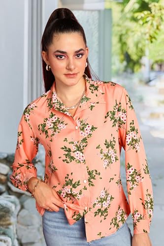 Image of POPWINGS Women Casual Sky Blue Floral Printed Shirt | Collar Button Shirt | Full Sleeve Shirt | Trendy Shirt | Regular Casual Shirt