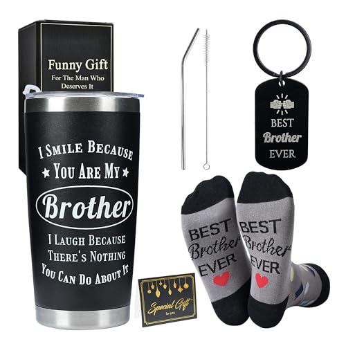 Merclix Funny Brother Gifts from Sister Gift Set with Sock 9-11 Gifts for Brother Adult Birthday Christmas Fathers Day