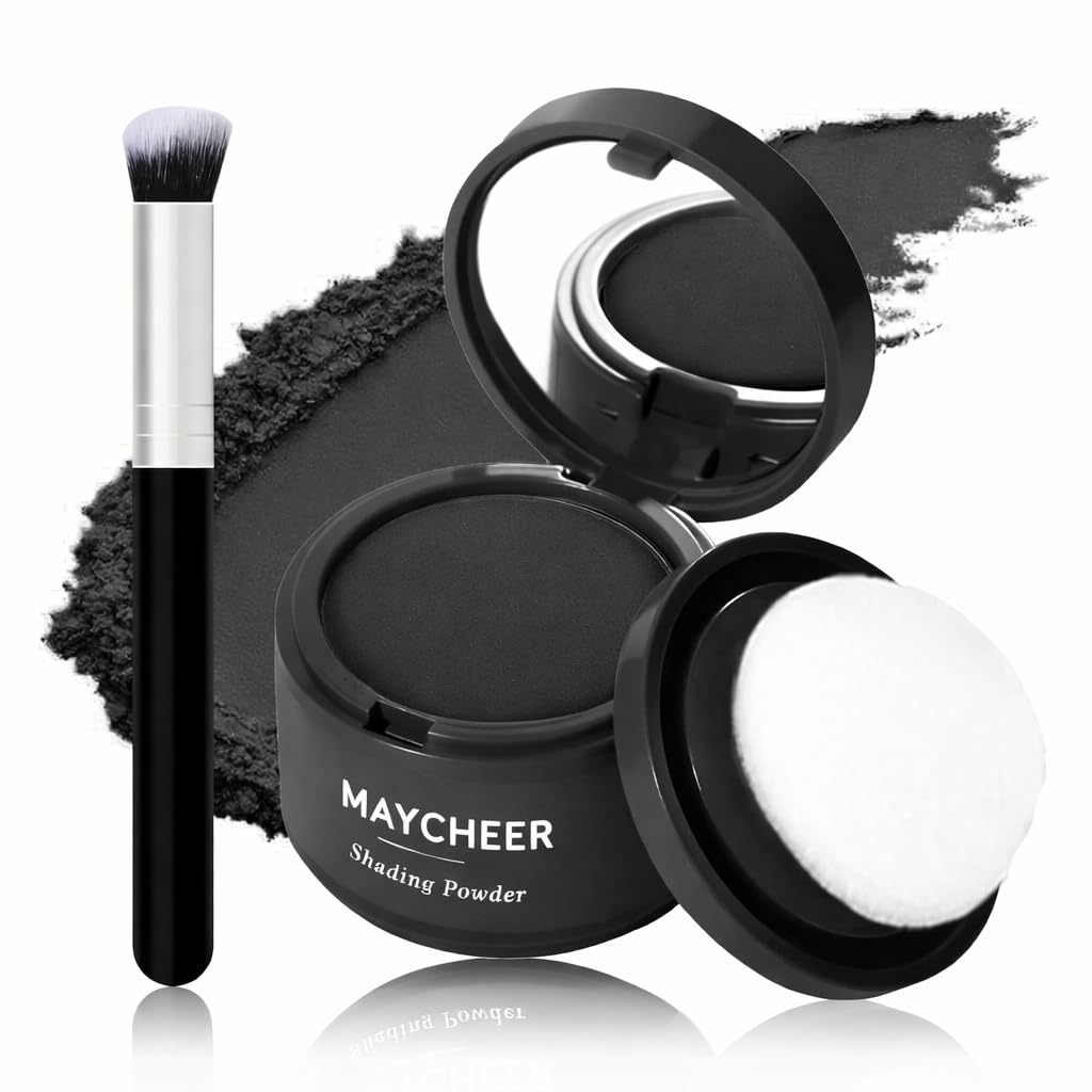 Hair Root Touch Up Concealer with Precise Brush, Quick Black Coverage Hairline Powder Black Color Mascara, Hair Filler Dusting, Instant Thickening Density Enhancer Frizz Free Herbal Formula 4g-image-29