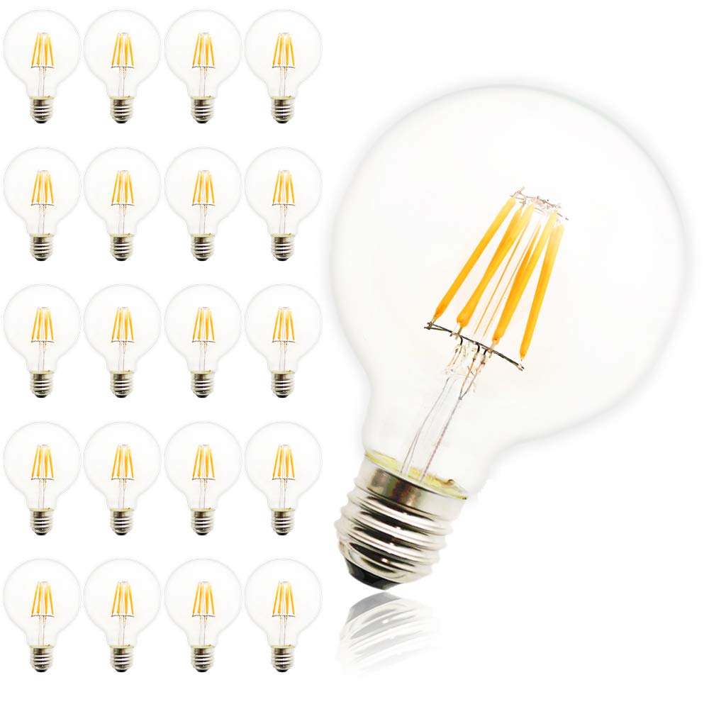 Paquete de 20 LED Retro Edison Bombillas de espejo Pera, G80 E27 8 W AC 220 V 2200 K Blanco cálido regulable LED Vintage Bombillas decorativa Globo Bombillas