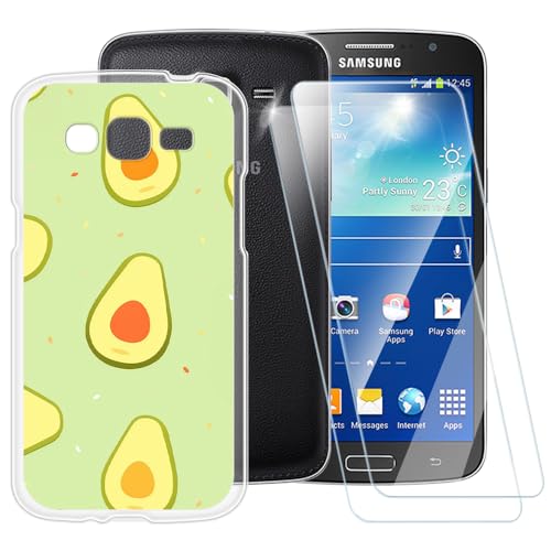 Funda con patrón de aguacate compatible con Samsung Galaxy Grand 2 G7106 + [2 unidades] Protector de pantalla de vidrio templado, funda a prueba de golpes para Samsung Galaxy Grand 2 G7106 (5.25