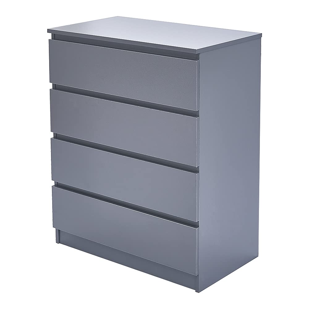 Panana Chest of Drawers 3/4/5/6 Wooden Drawer with Metal Runners Modern Bedside Table Cabinet Storage for Living Room Hallway Bedroom (Grey, 4 Drawer)