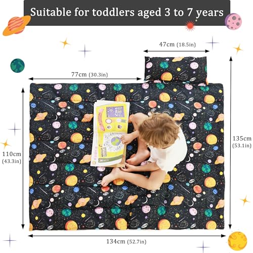 Image of Toddler Nap Mat for Preschool 50''x30'' Sleeping Mat with Removable Pillow and Minky Blanket for Kids Ages 3-7 Roll Up Soft Sleeping Bag for Boys Girls Kindergarten Daycare Sleepover