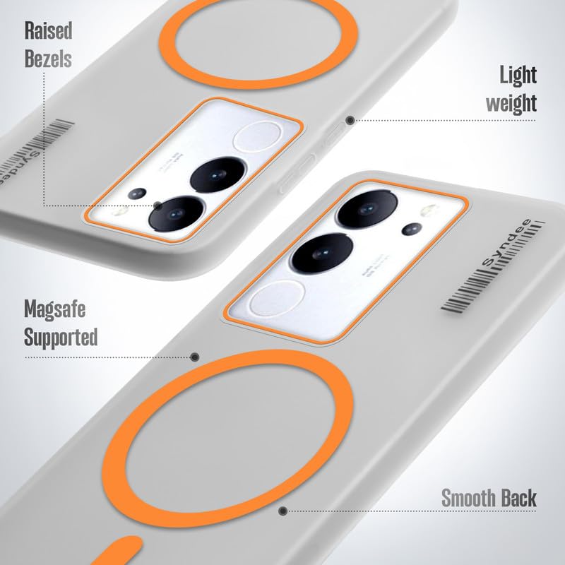 Image of Mr. Case Back Cover for Vivo V29 5G Elegant Frosted White Translucent Back | Only Compatible with Wireless Magnetic Accessories | Anti-Scratch Shockproof Phone Case - Orange