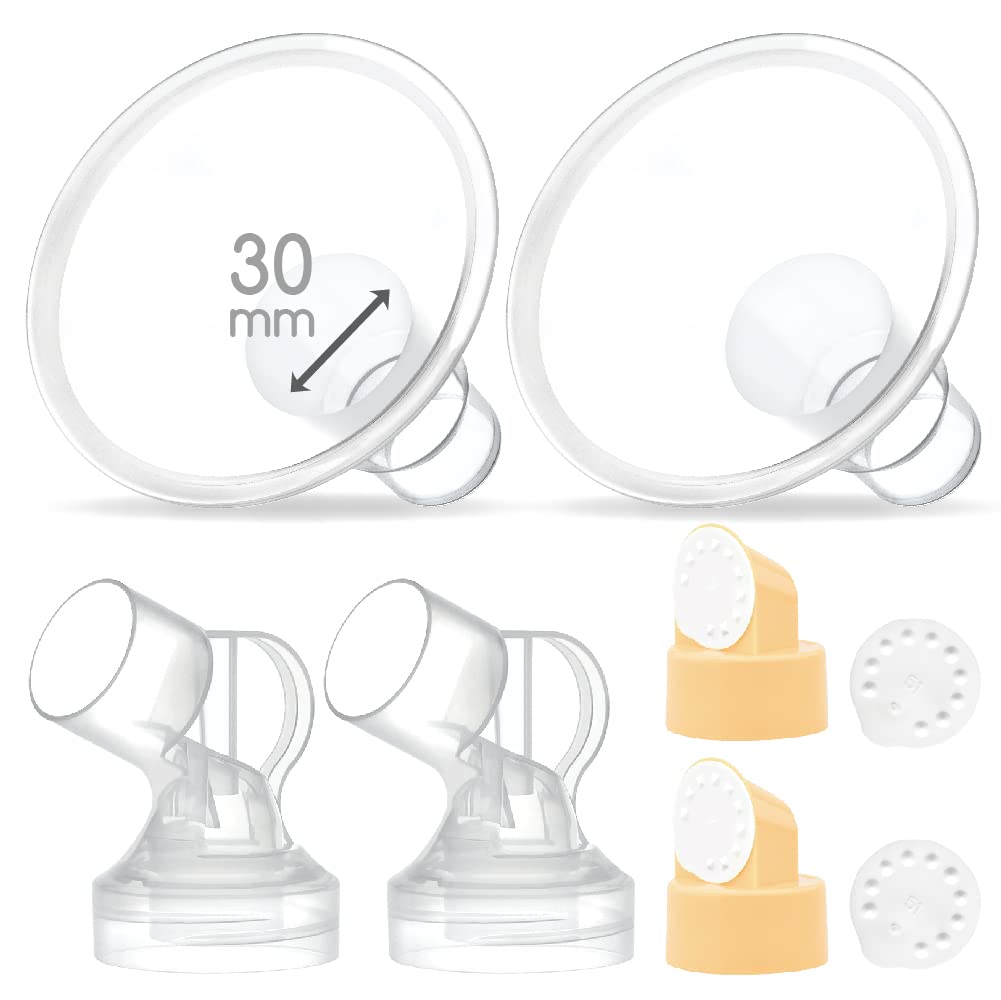 Maymom Brand 2X Two-Piece Small Breastshield with Valve, membranes and Maymom Connector,Compatible with Medela Breast Pumps Top Hole Version. (30 mm)