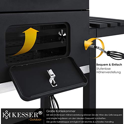 Foto von KESSER® Grill Grillwagen XXL Holzkohlegrill mit Deckel, Rädern, Edelstahl-Griff, Grillrost und Thermometer Holzkohle kohlegrill Wagen groß Kohle BBQ Barbeque Camping, Terrasse, Garten, Schwarz