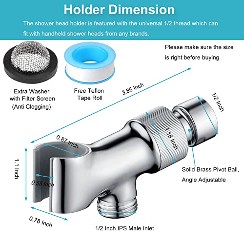Metal Shower Head Holder For Hand Held Showerheads, Adjustable Shower Arm Mount For Connecting Shower Arm And Shower Hose, Universal Shower Arm Adapter Wand Bracket With Swivel Ball Connector, Chrome #TOP5