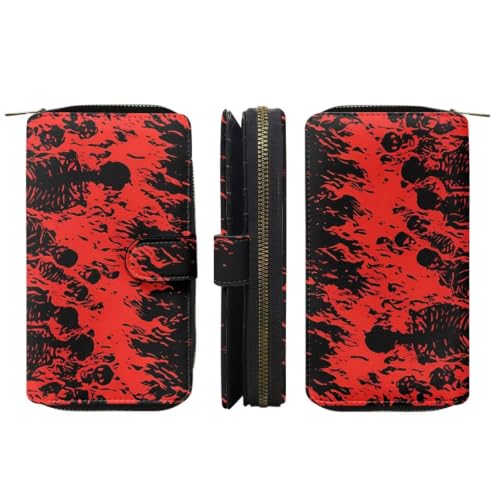Image of COEQINE Ladies Wallets Pink Leopard Heart Black Printed Leather Phone Long Clutch Purses Check Coin Change Holder