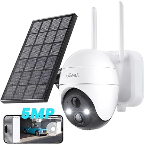 ieGeek 5MP Security Cameras Wireless Outside, Solar Camera Outdoor Wireless WiFi 360° PTZ Battery Powered with Spotlight & Siren/Motion Detection/Color Night Vision/2-Way Audio/IP65, Works with Alexa Cover