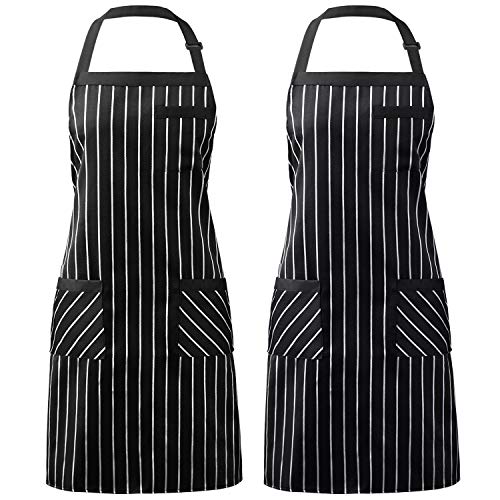 Syntus 2 Pack Adjustable Bib Apron with 3 Pockets Cooking Kitchen Aprons