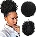 AISI QUEENS Synthetic Curly Hair Ponytail African American Short Afro Kinky Curly Wrap Drawstring Puff Ponytail Hair Extensions Wig with 2 Clips(1B#)